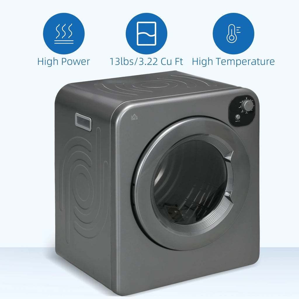 HOMCOM Compact Laundry Dryer Machine, 1300W, 3.22 Cu. Ft. Electric Automatic Portable Clothes Dryer with 7 Drying Modes and Stainless Steel Tub for Apartment or Dorm, White