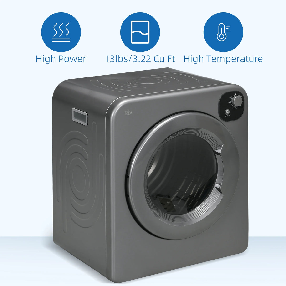 HOMCOM Compact Laundry Dryer Machine, 1300W, 3.22 Cu. Ft. Electric Automatic Portable Clothes Dryer with 7 Drying Modes and Stainless Steel Tub for Apartment or Dorm, White