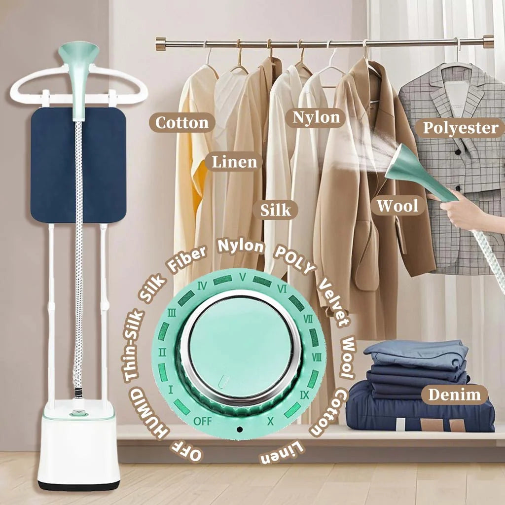 Advwin 2000W Standing Garment Steamer with 10 Steam Levels, 2.7L Tank for 90 Min Steam, Dual Rod Adjustable Height, Vertical & Flat Ironing with Accessories (Green)