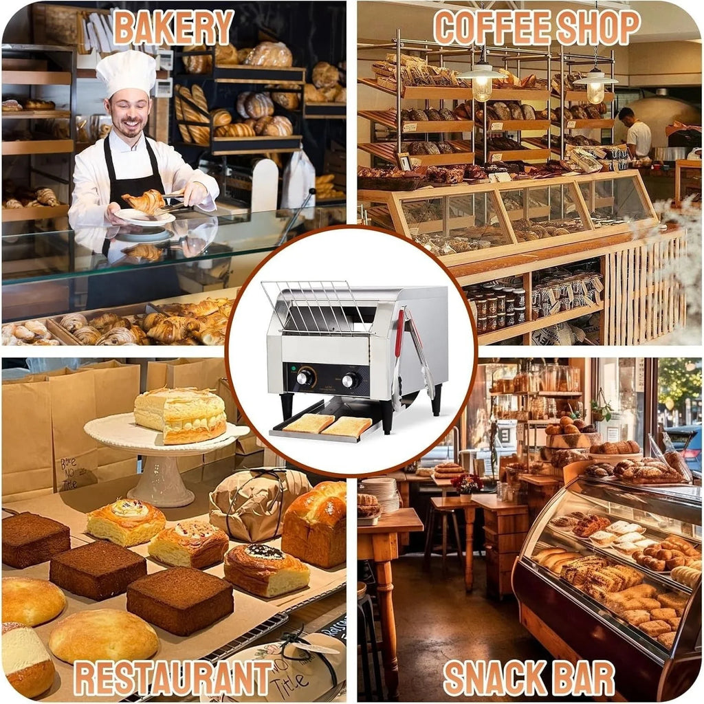 Ktaxon Commercial Conveyor Toaster, 150 Slices/Hour, 1300W, Front/Rear Outlet, Silver