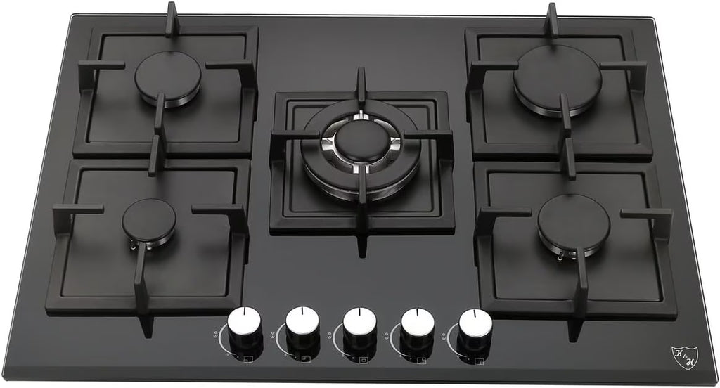 K&H 5 Burner 30 Inch Built-in LPG/Propane Gas Stove Top Glass Surface Cast Iron Cooktop UL/ETL Certified 5-GCW-LPG