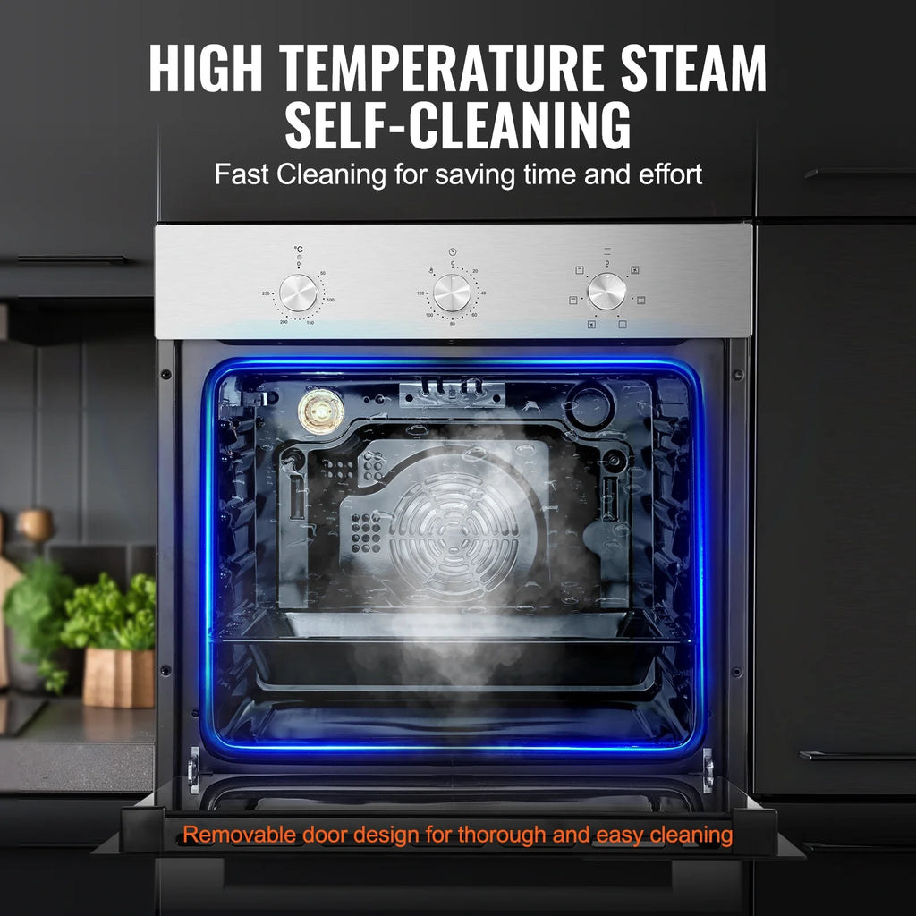 KFFKFF Single Wall Oven, 24" Electric Oven for Built-in Installation, Features 6 Cooking Modes, 2.68 Cu.Ft Capacity, Includes Timer, 2000W Power, Comes with Baking Rack and Tray, Ideal for Kitchen