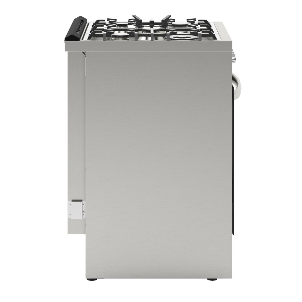 30�� Inch Professional Gas Range Stove with 5 Burner Cooktop, Rapid Convection Oven, and Digital Timer with Heavy-Duty Cast Iron Grates, Stainless-Steel Appliance, Silver