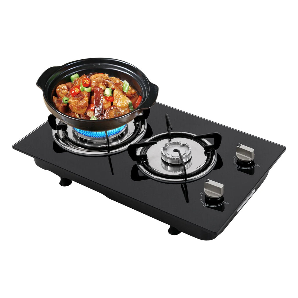 2 Burner Modern Gas Cooktop Gas Stove Top with 2 Burner Black 20.47*12.6 in