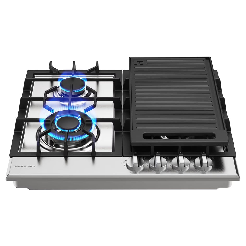 GASLAND GH60EF 24" Built-in Gas Stove Top, Black Ename Gas Cooktop with Griddle, 4 Sealed Burners, ETL