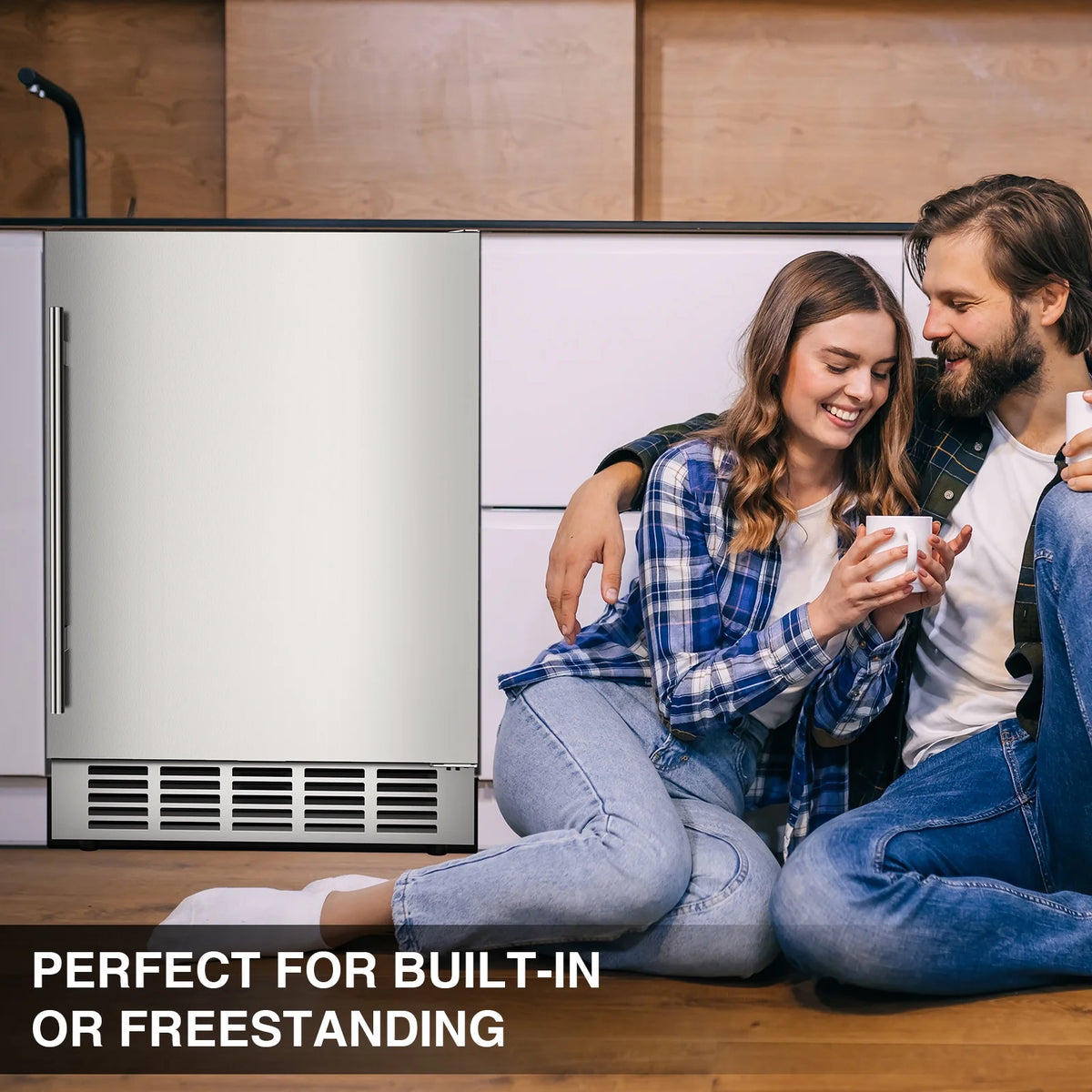QAUSOU 24 Inch Under Counter Double Drawer Fridge, Weather Proof Stainless Steel Outdoor Beverage Refrigerator for Patio