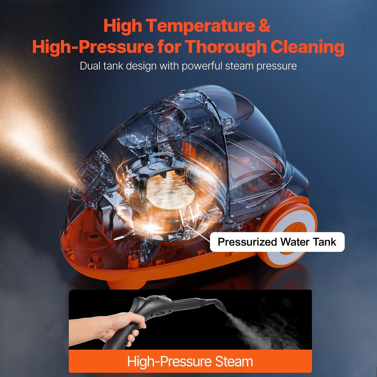 2000W Heavy Duty Steam Cleaner with 27 Accessories - 51 oz XL Canister Carpet/Floor/Window/Automatic Deep Cleaner