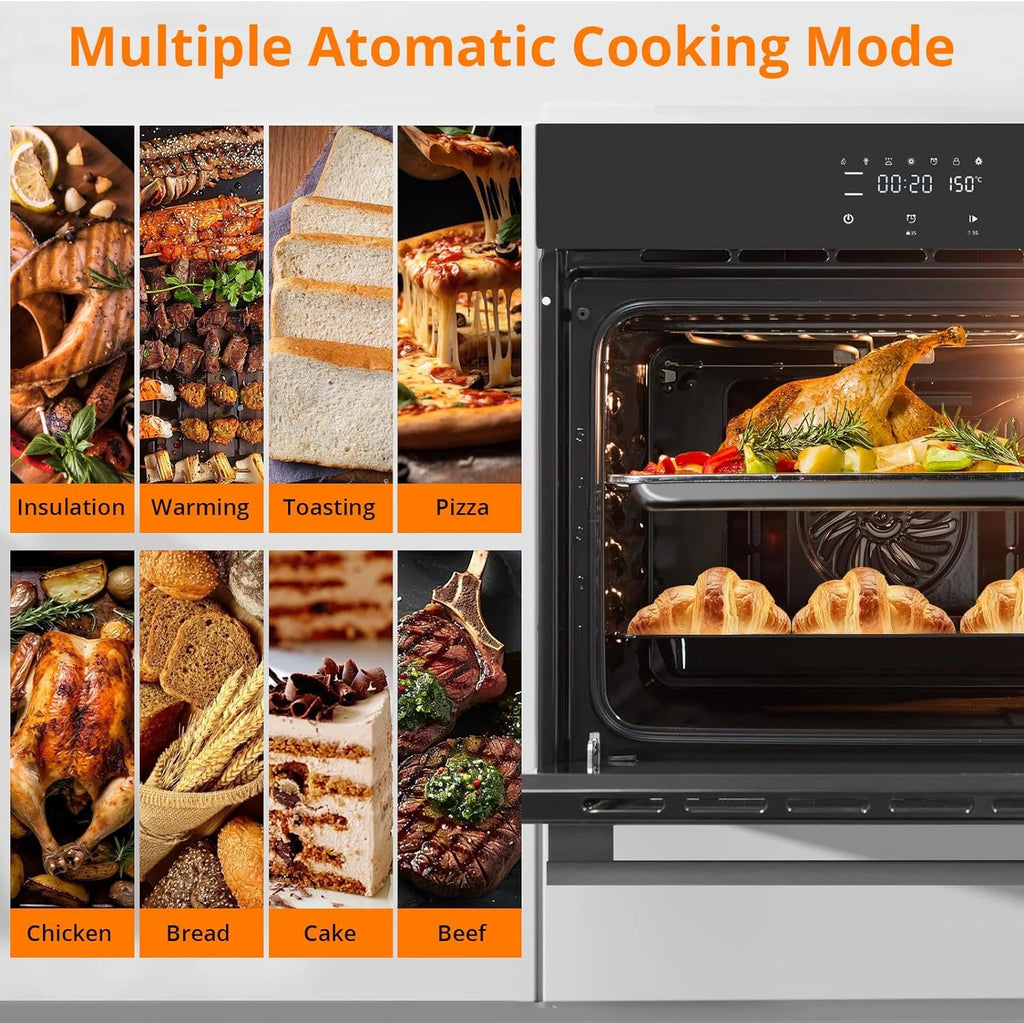 HELLONE 24" Single Wall Oven, Built-in Electric Ovens with 11 Cooking Modes, 3000W, 240V, 2.5 CF Convection Built-in Oven, Stainless Steel, Touch Control, Timer, Safety Lock