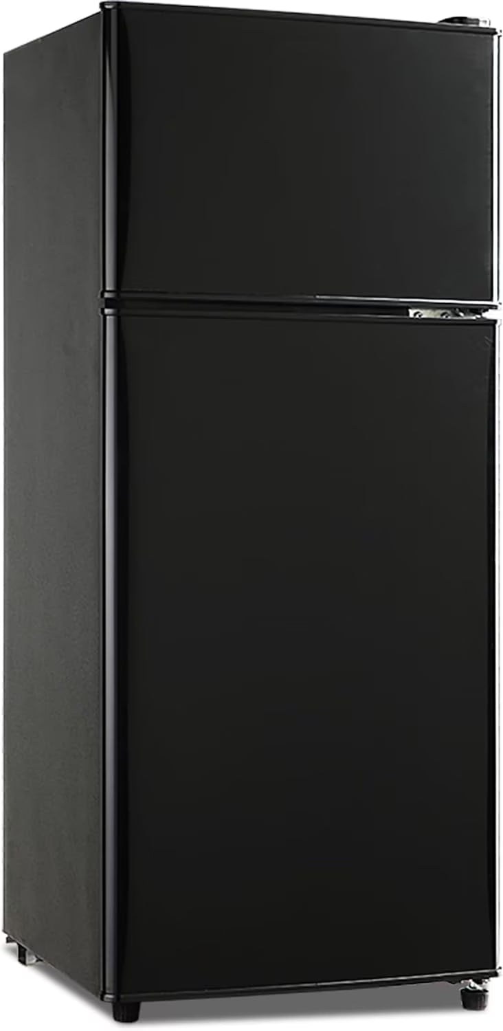 GGTB 3.5 Cu.Ft Fridge with Freezer, Double Door Refrigerator with 6 Level Thermostat, LED Light, Adjustable Glass Shelves for Bedroom, Office, Dorm, Apartment, Silver