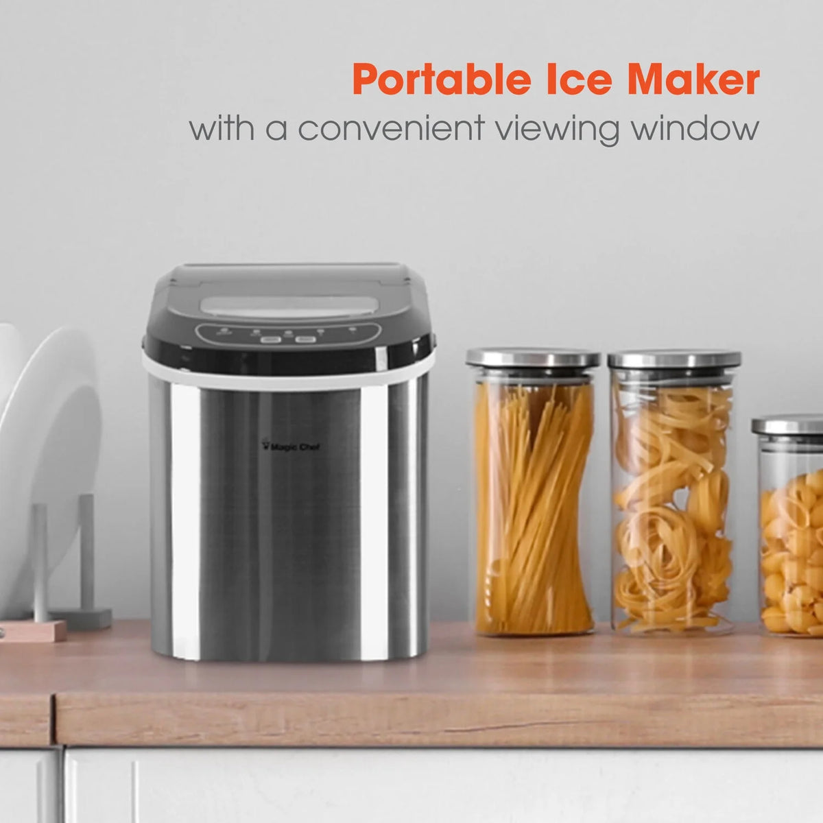 Magic Chef 27 lb Capacity Portable Countertop Ice Maker, Stainless Steel (Bullet Ice)