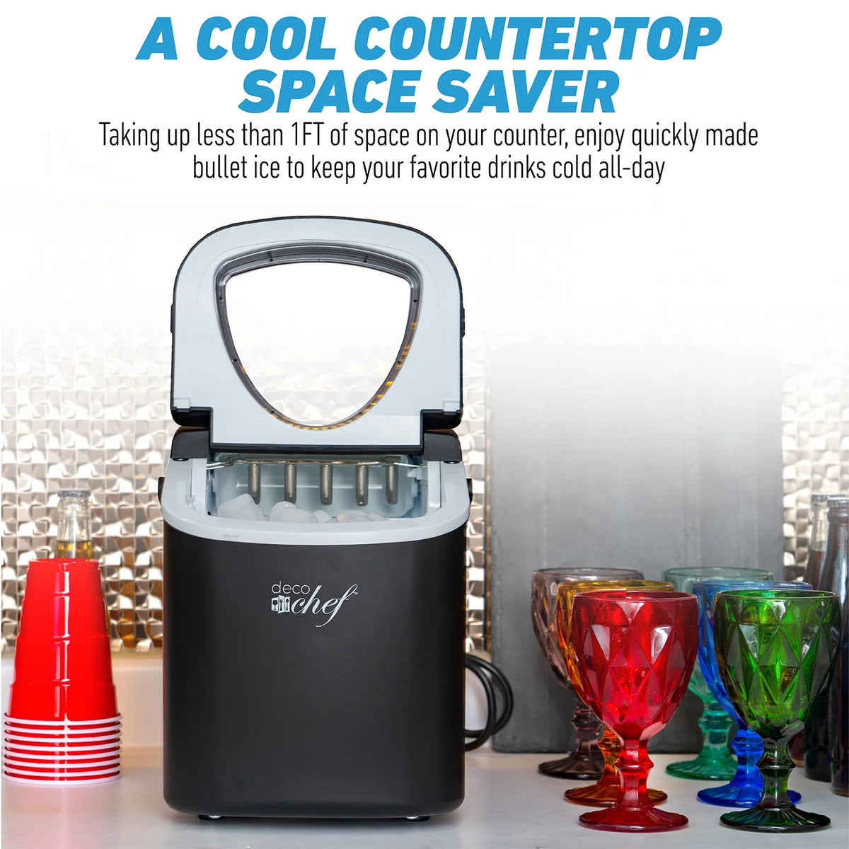 Deco Compact Countertop Ice Maker, 26LBs in 24HRs, 9 Bullet Ice Cubes Ready in 6 Minutes, Stainless Steel