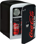 Coca-Cola Coke Zero 4L Portable Cooler/Warmer, Compact Personal Travel Fridge for Snacks Lunch Drinks Cosmetics, Includes 12V and AC Cords, Desk Accessory for Home Office Dorm Travel, Black