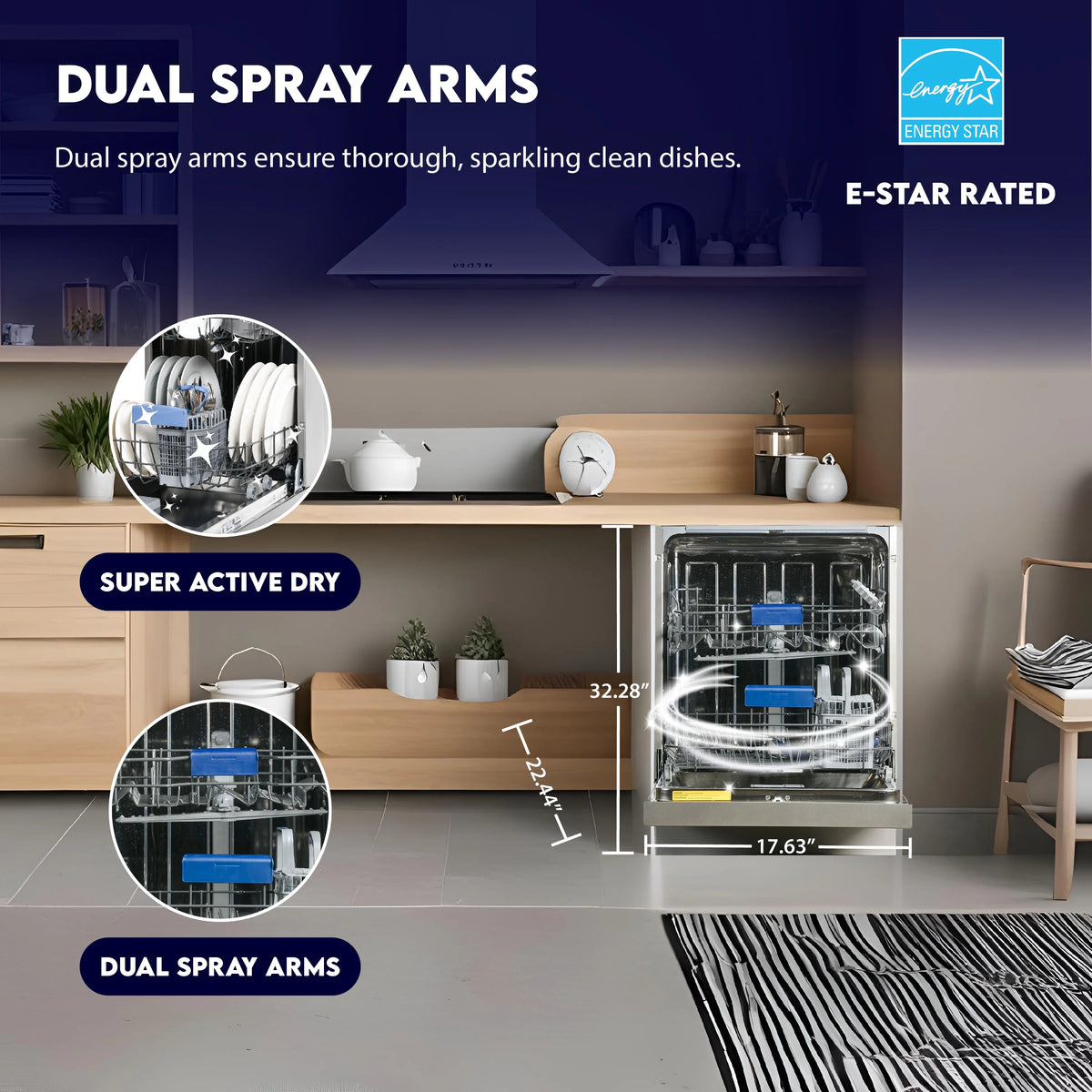 Equator 24" Built in 14 place Dishwasher in Stainless Energy Star Certfied, Quiet Operation and Advanced Santization