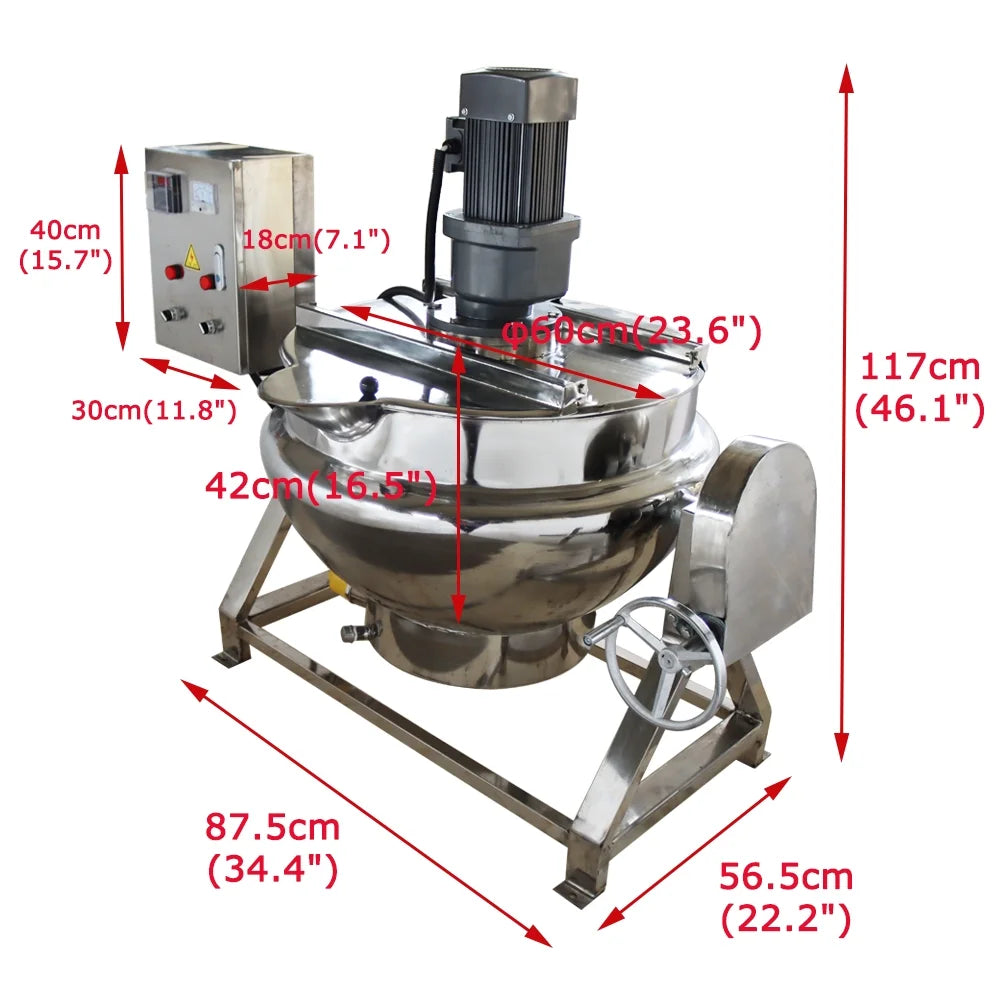 Jacketed Kettle Commercial Electric Cooking Pot Stirring Scraping Edge Three-Phase Tilting Soup Chili Sauce Beverage Jam Porridge 13.2 Gal 220V
