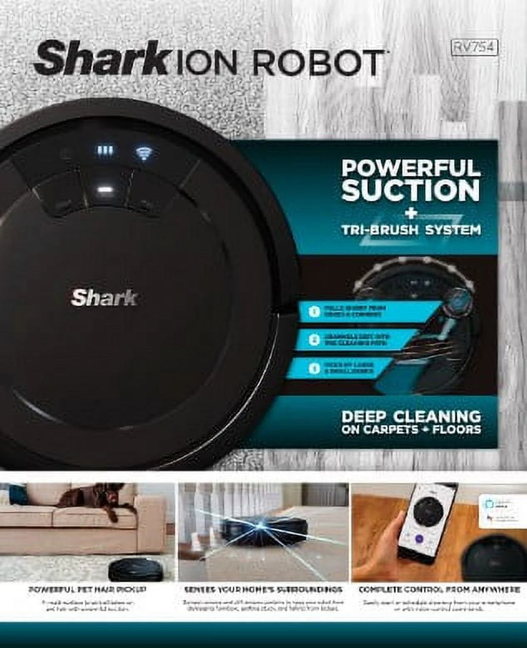 Shark ION Robot Vacuum, Wi-Fi Connected, Black, RV754