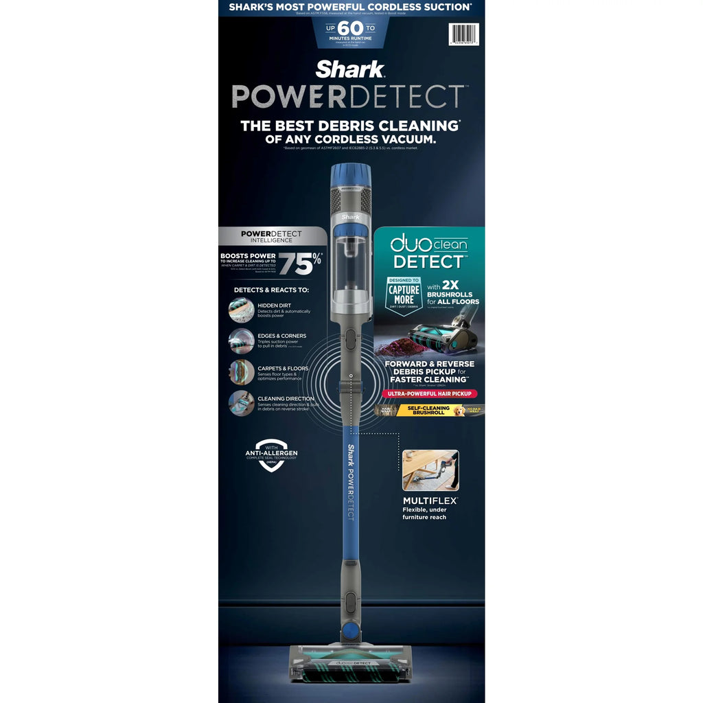 Shark PowerDetect Cordless Stick Vacuum, Multi-Surface, with DuoClean Detect Nozzle and MultiFLEX Wand, Up to 60 Mins Runtime, IP1250 Blue