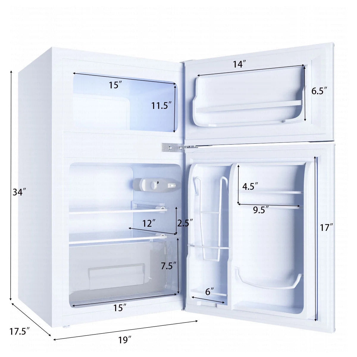 Costway Refrigerator Small Freezer Cooler Fridge Compact 3.2 cu ft. Unit, Grey