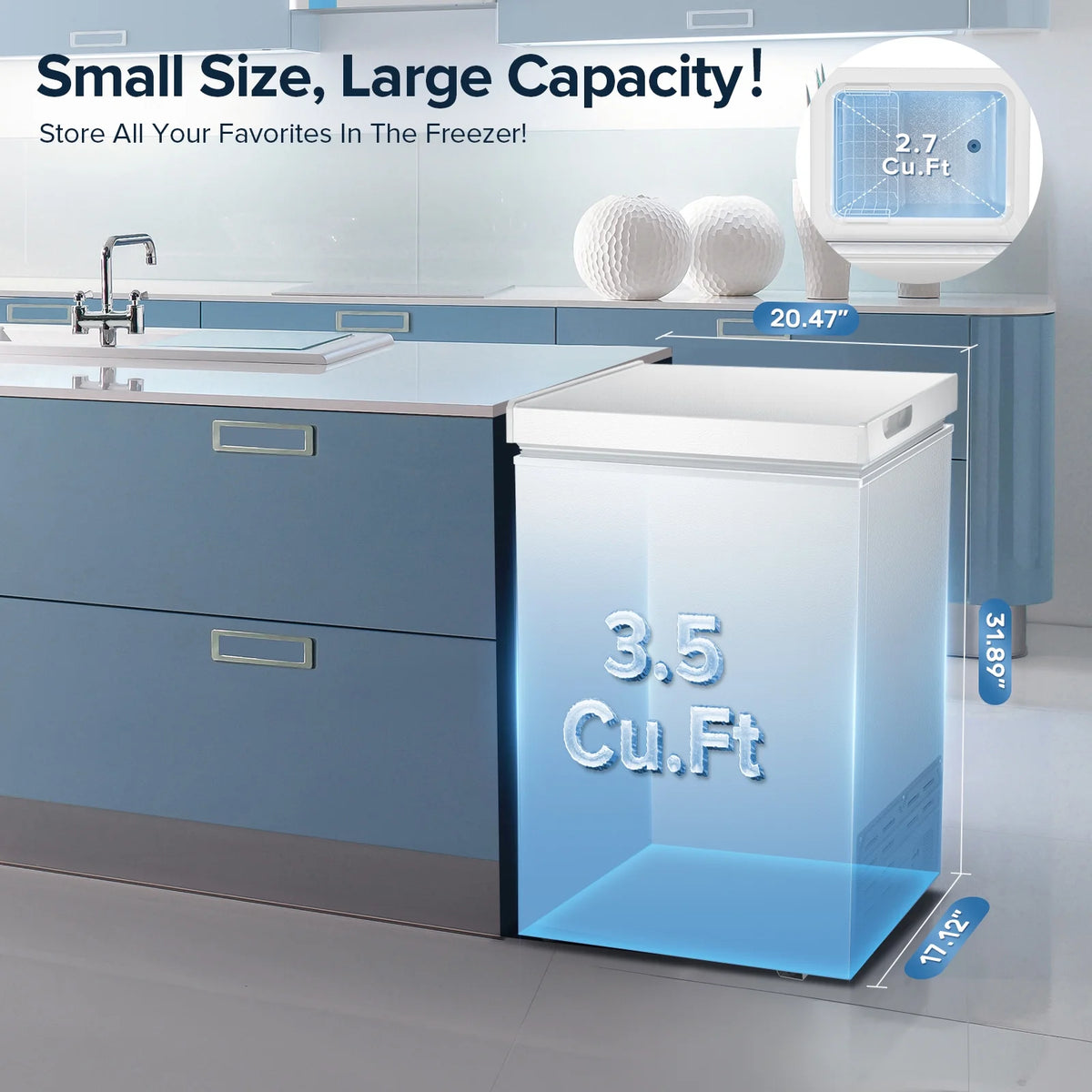 AUSEO Compact Freezer 3.5 cu ft Environmental Chest Freezer, Mini Freezer with 7 Gear Adjustable Temperature, Removable Storage Basket, Energy Saving, White