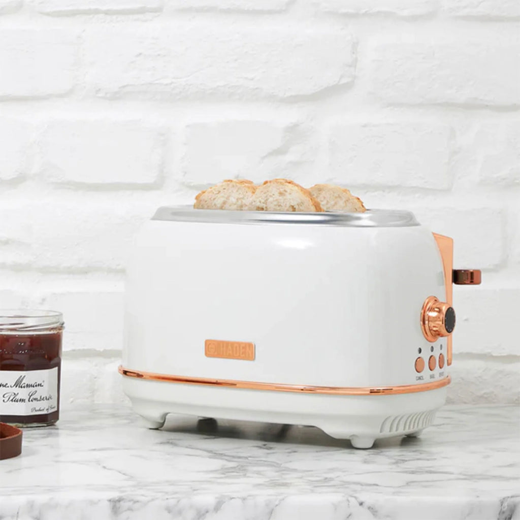 Haden 12 Cup Coffee Maker with 2 Slice Stainless Steel Bread Toaster, White