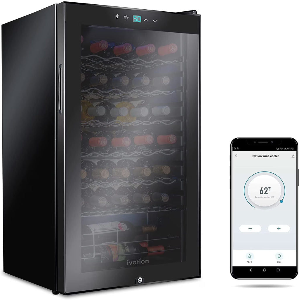 Ivation 18-Bottle Glass Door Compressor Refrigerator, Black