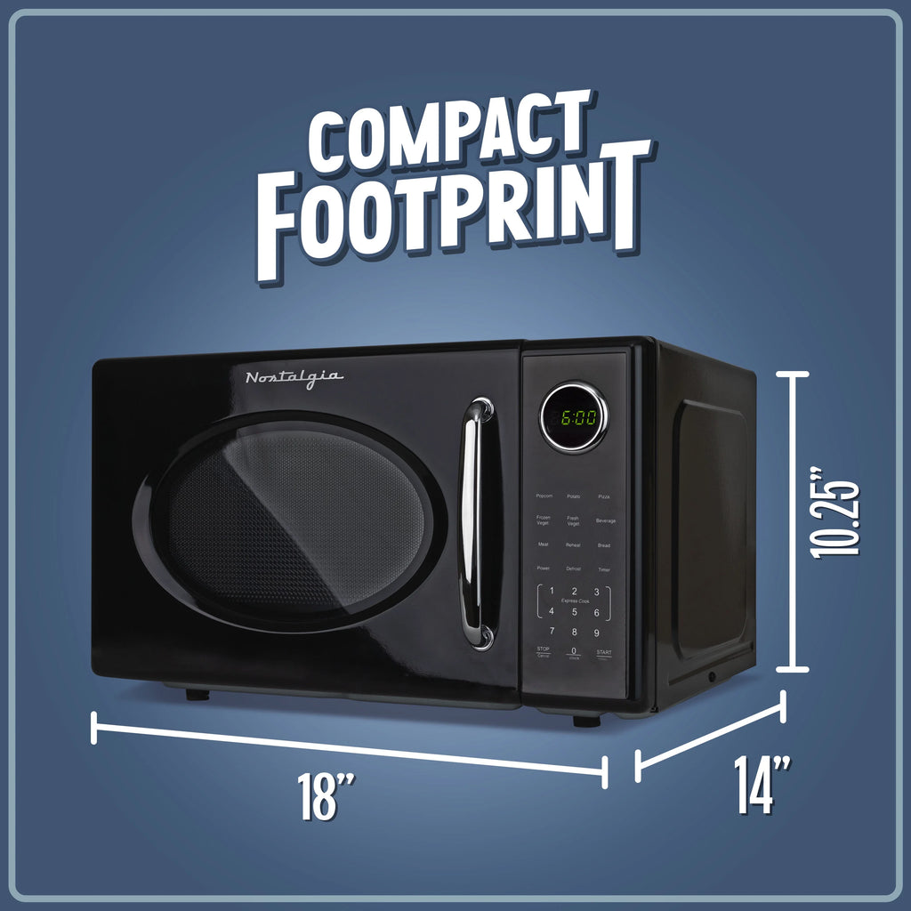 Nostalgia Retro Microwave Oven - 1.1 Cu Ft & 1000-Watt Countertop Size with Glass Turntable, Child Safety Lock, 8 Auto-Cook Programs & Digital Clock - Black