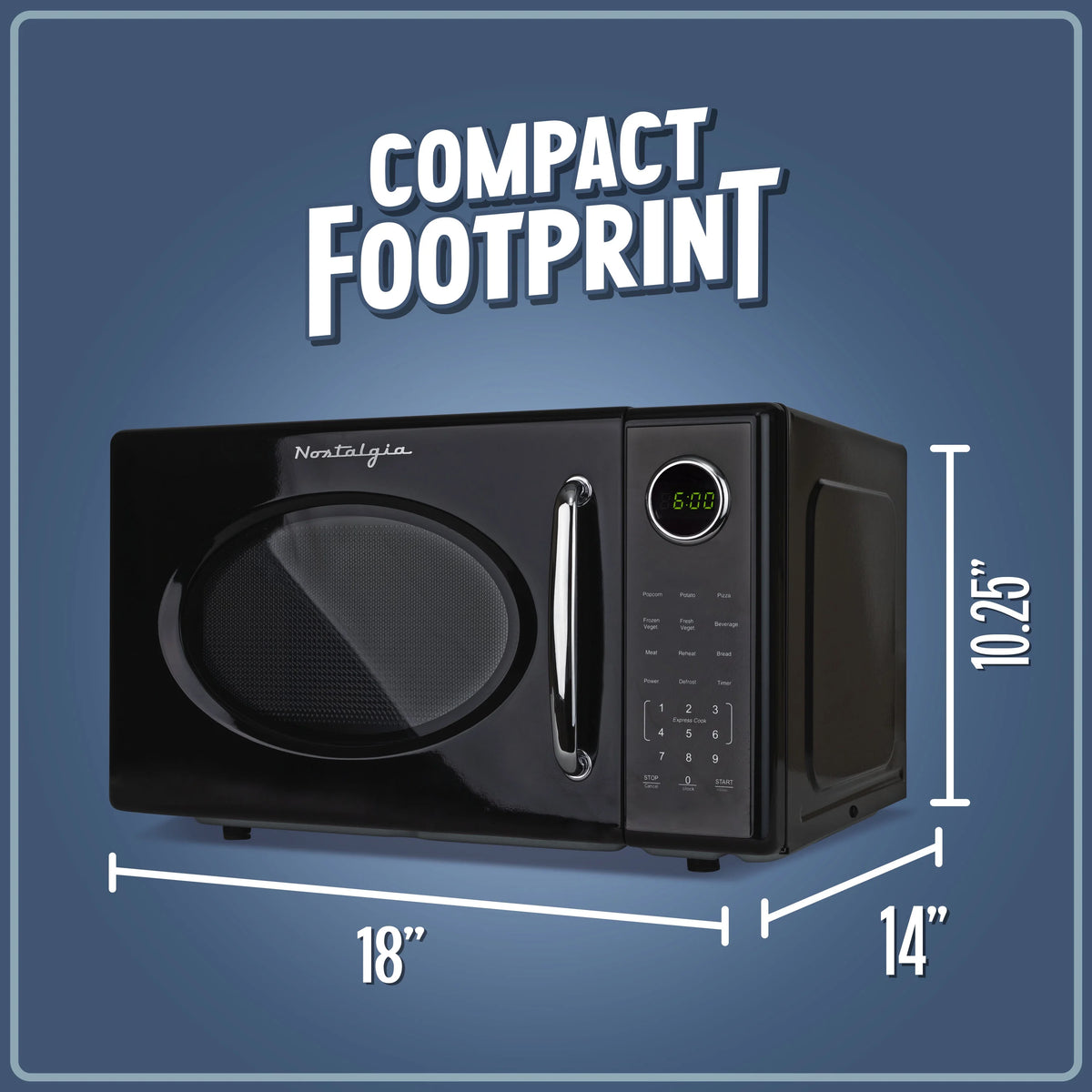 Nostalgia Retro Microwave Oven - 1.1 Cu Ft & 1000-Watt Countertop Size with Glass Turntable, Child Safety Lock, 8 Auto-Cook Programs & Digital Clock - Black