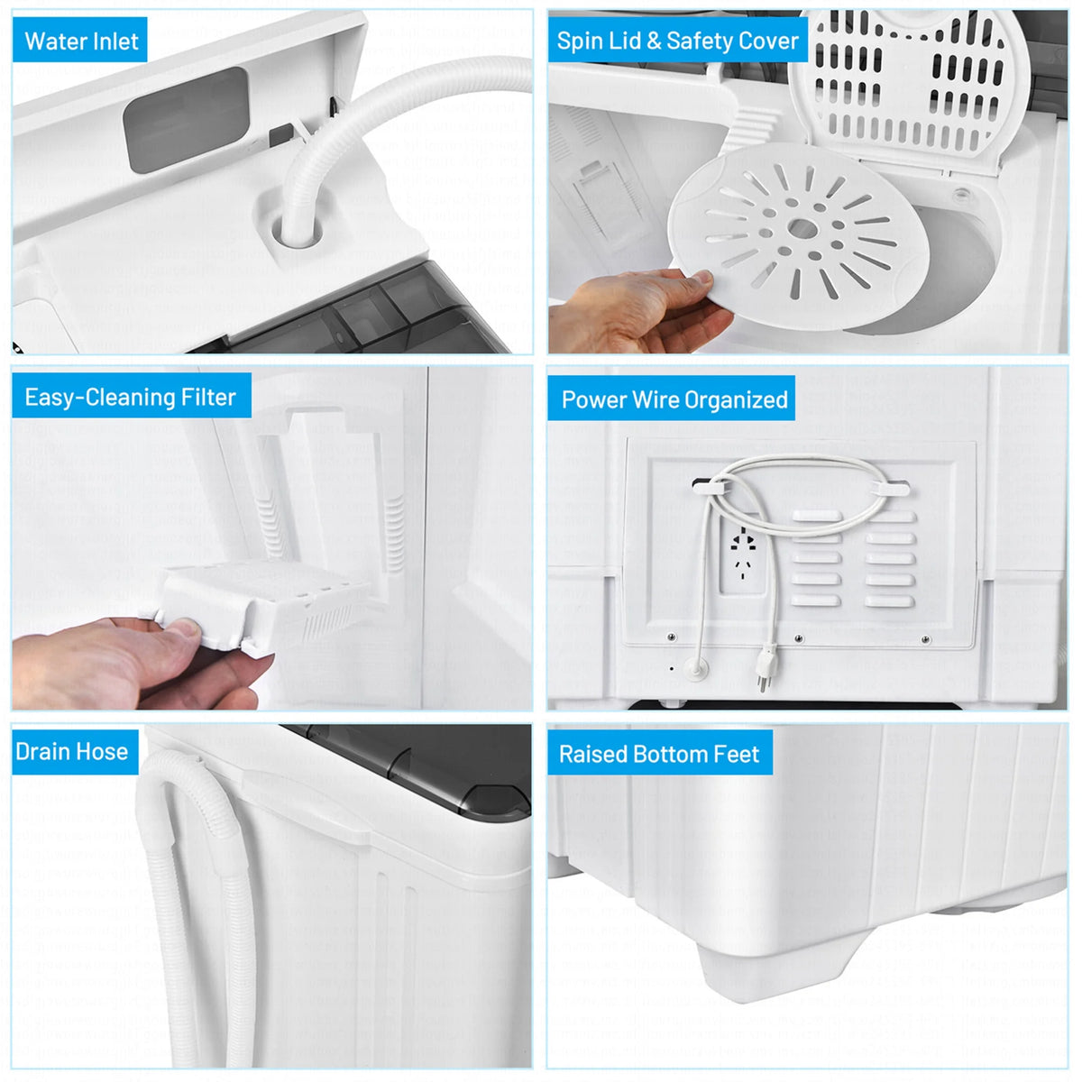 Costway 26lbs Portable Semi-automatic Washing Machine W/Built-in Drain Pump Grey