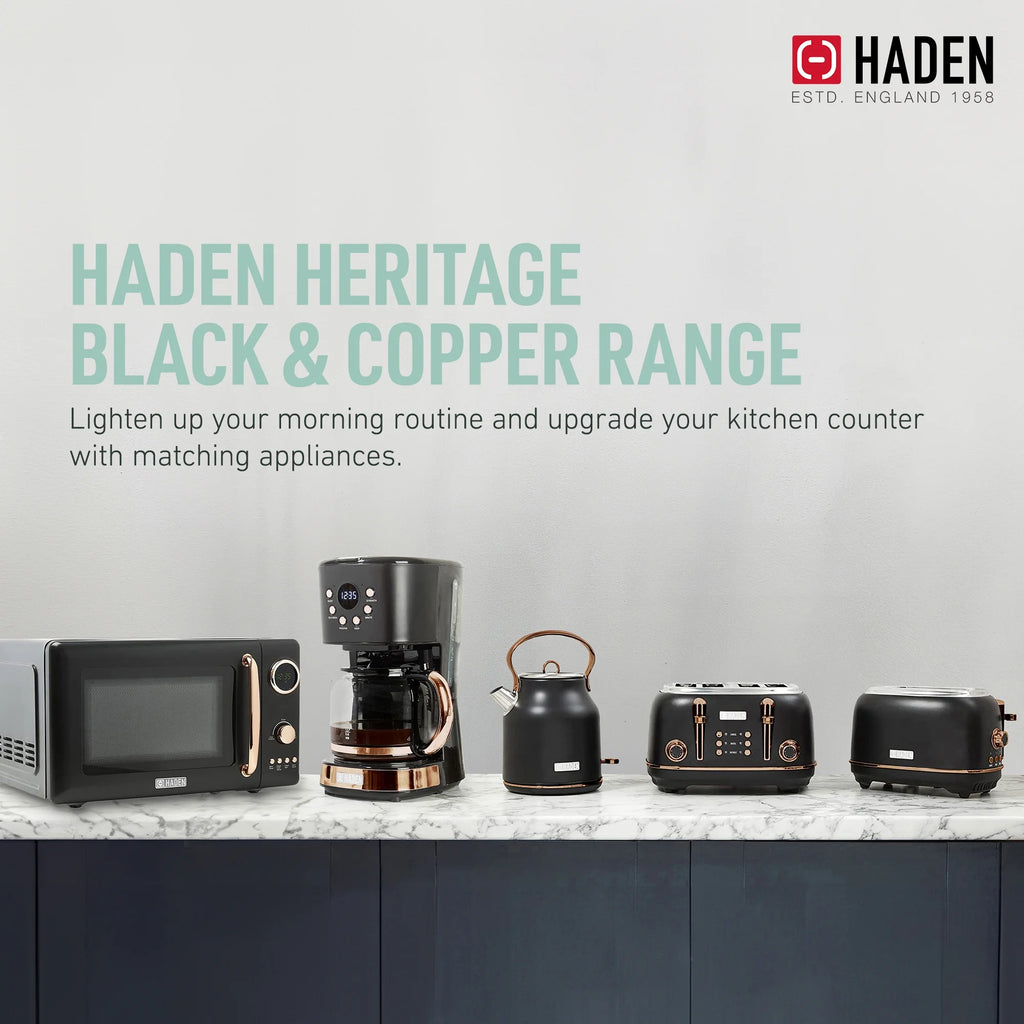 Haden Heritage 1500 1.7 Electric Kettle, Matte Black Finish with Copper Accents