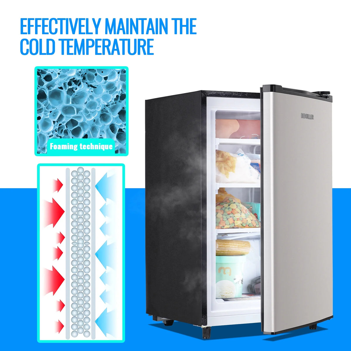 DEMULLER Upright Freezer with 7 Adjustable Thermostat Stand-up Single Door Freezers Black