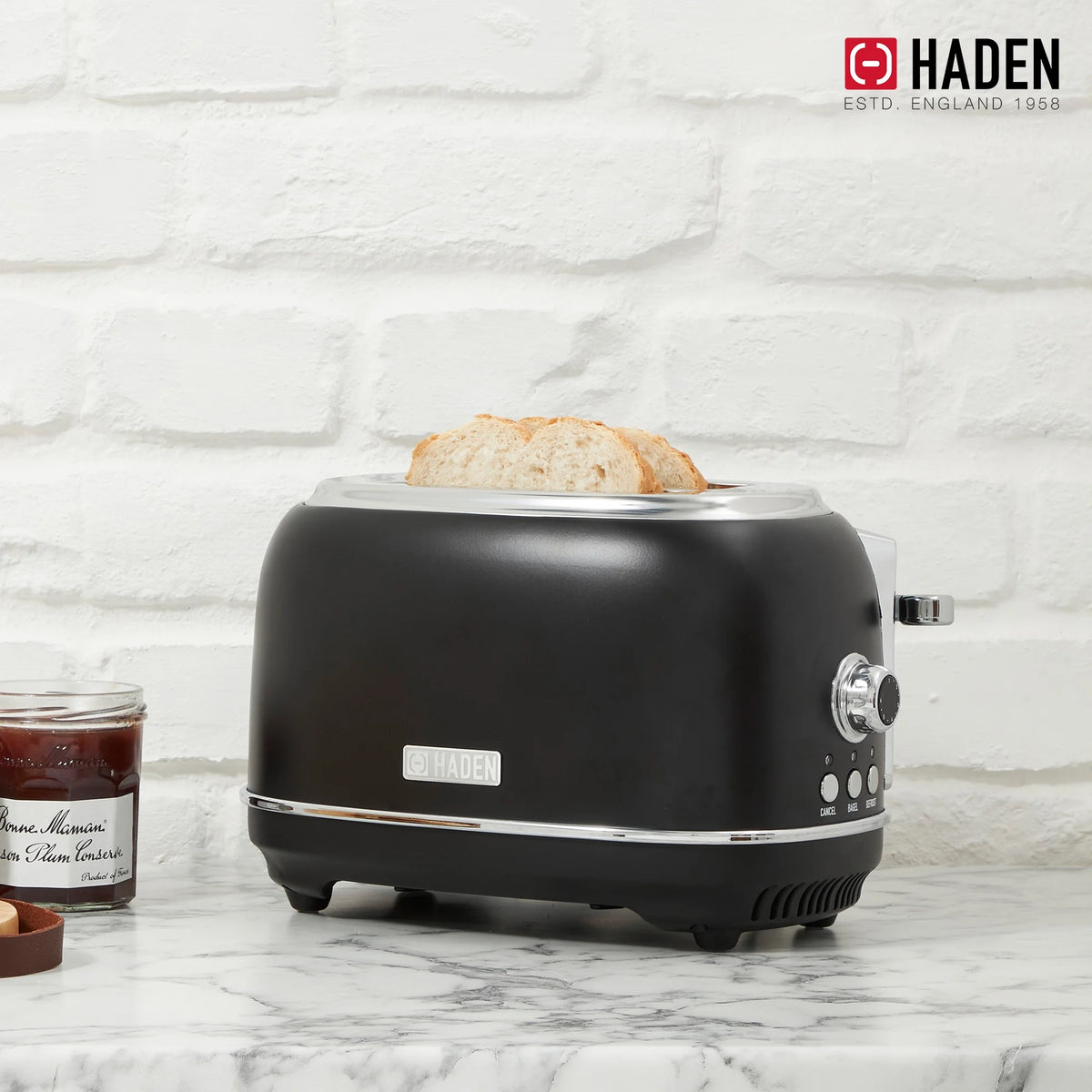 Haden 12 Cup Coffee Maker with 2 Slice Stainless Steel Bread Toaster, White