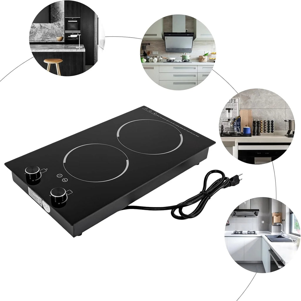Electric Ceramic Cooktop with Timer,2 Burners Built-in Radiant Electric Stove Top with Child Safety Lock,24 Inch Electric Cooktop with Sensor Touch Control (9 Power-2 Burners)