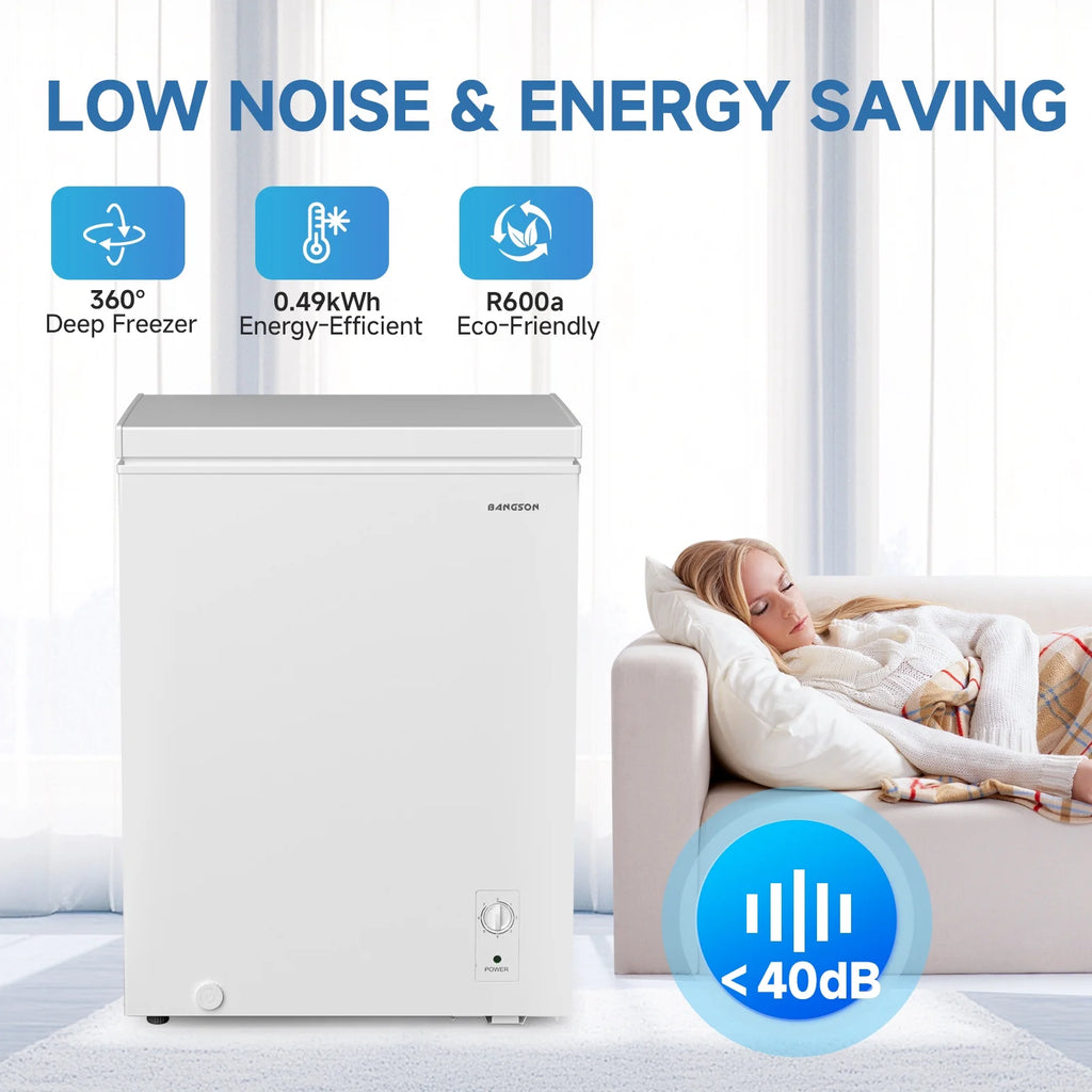 BANGSON Chest Freezer, Deep Freezer 5.0 Cu. Ft with Removable Basket, Adjustable Thermostat Mini Freezer, Ideal for Apartment/Kitchen/Office