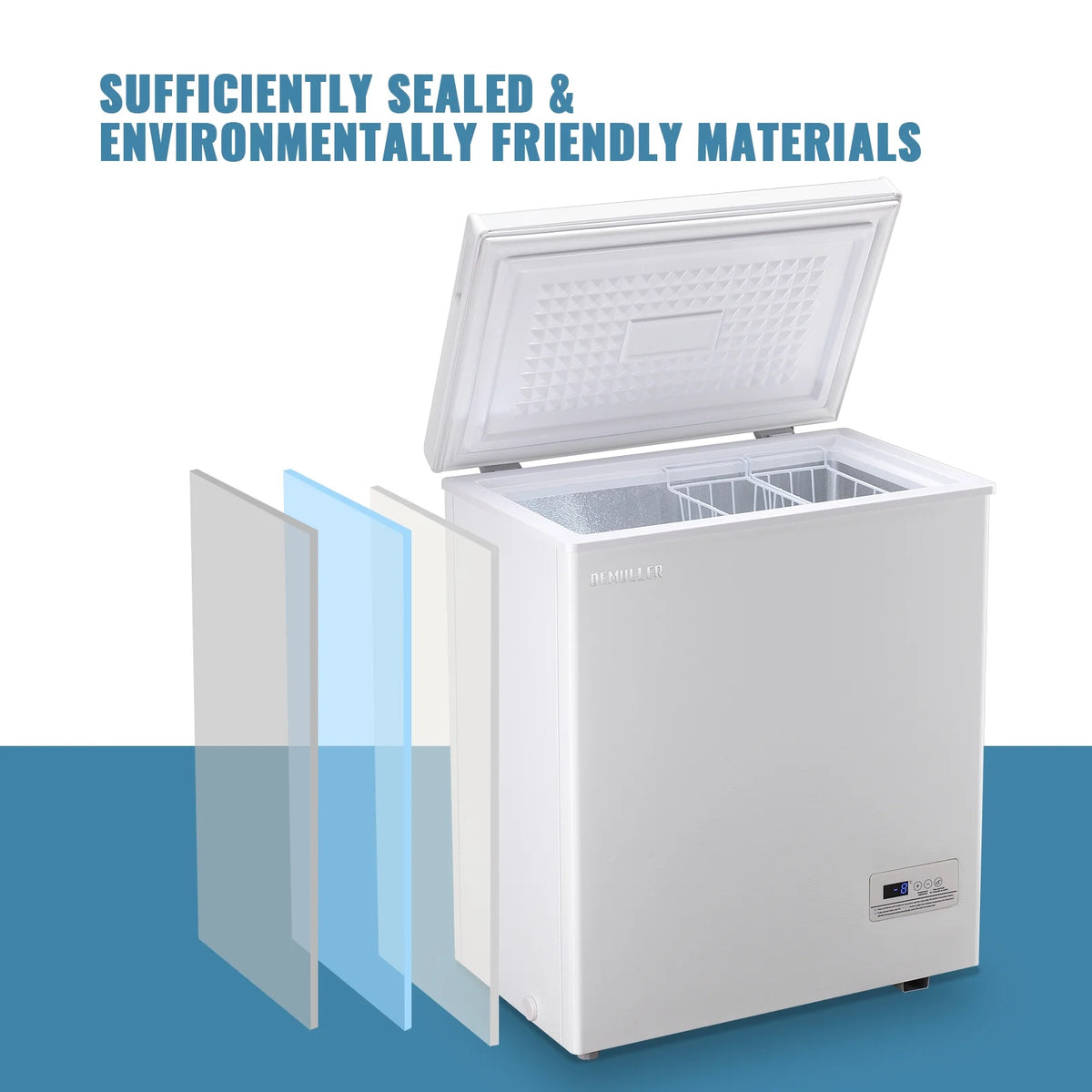 DEMULLER Compact Chest Freezer Deep Freestanding Freezers Mini Freezer Top Open Door YX-79-White