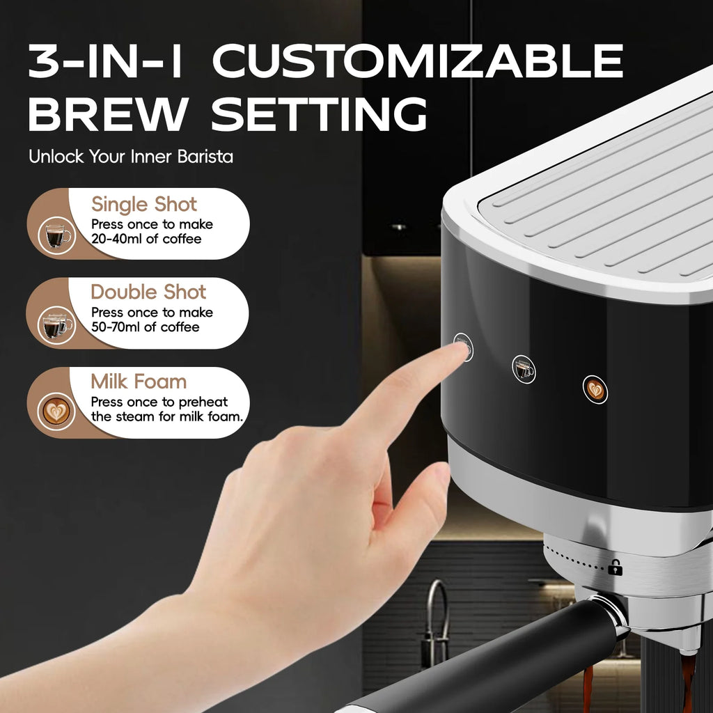 WHALL Touchscreen Espresso Machine 20 Bar��Espresso Coffee Maker with Milk Frother Steam Wand, Stainless Steel Coffee Machine with Removable Water Tank New