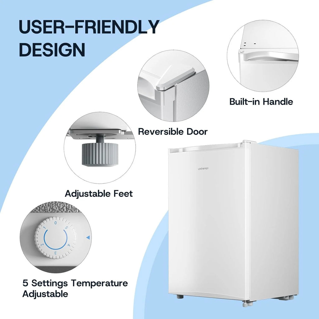 Upstreman 3.0 Cu.ft Compact Upright Freezer, Freestanding Mini Freezer Stainless Steel Single Door Stand Up Freezer with Reversible Door, UP30 White