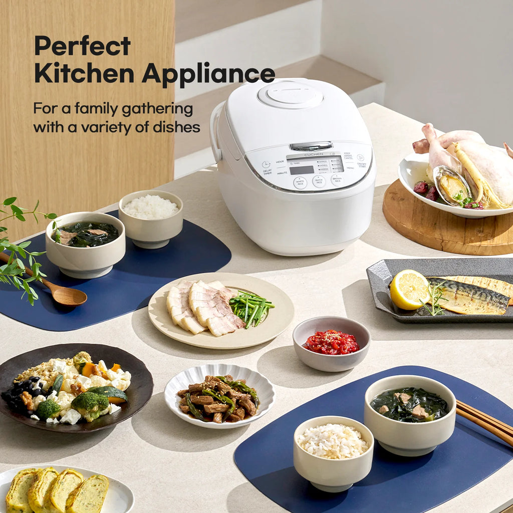 CUCHEN CRM-G0601WUS | Micom Rice Cooker 6 Cup (Uncooked) and Warmer | Direct Touch control | Nonstick Inner Pot | Delay Timer | White