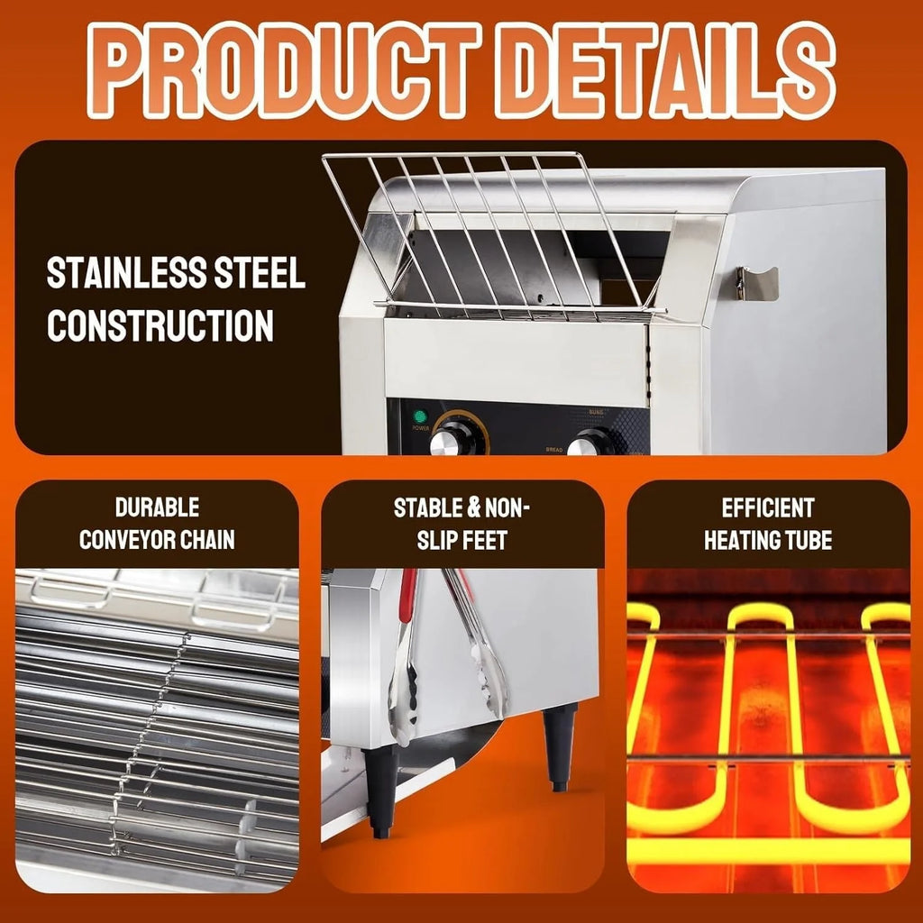 Ktaxon Commercial Conveyor Toaster, 150 Slices/Hour, 1300W, Front/Rear Outlet, Silver