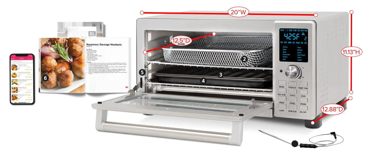 Bravo Air Fryer Toaster Smart Oven, 12-in-1 Countertop Convection, 30-QT XL Capacity, 50��-500��F Temperature Controls, Top and Bottom Heater Adjustments 0%-100%, Brushed Stainless Steel Look