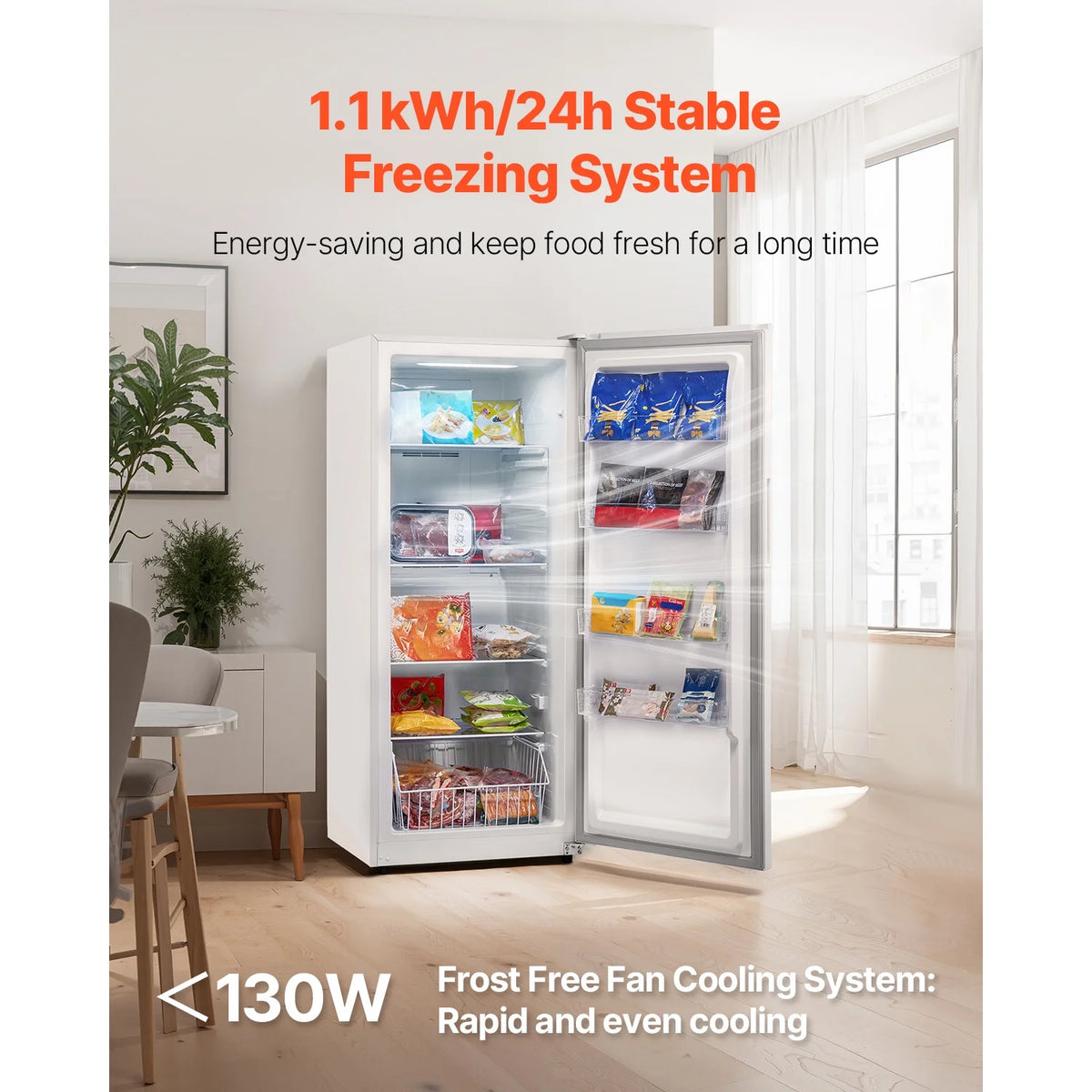 KFFKFF 17 Cu.Ft Upright Convertible Fridge/Freezer Upright Fridge Freezer Low Sound with Electronic Temperature Control Door Open too Long Alarm Adjustable Shelves and LED