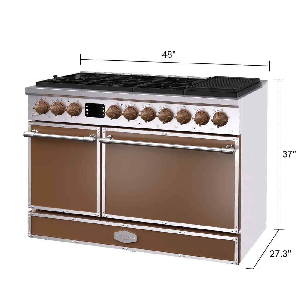 Akicon 48 Inch Freestanding Gas Range with 8 Sealed Burners Cooktop, 6.7 Cu.Ft. Dual Zone Capacity, Natural Gas/LP Convertible-BSGBGGA1