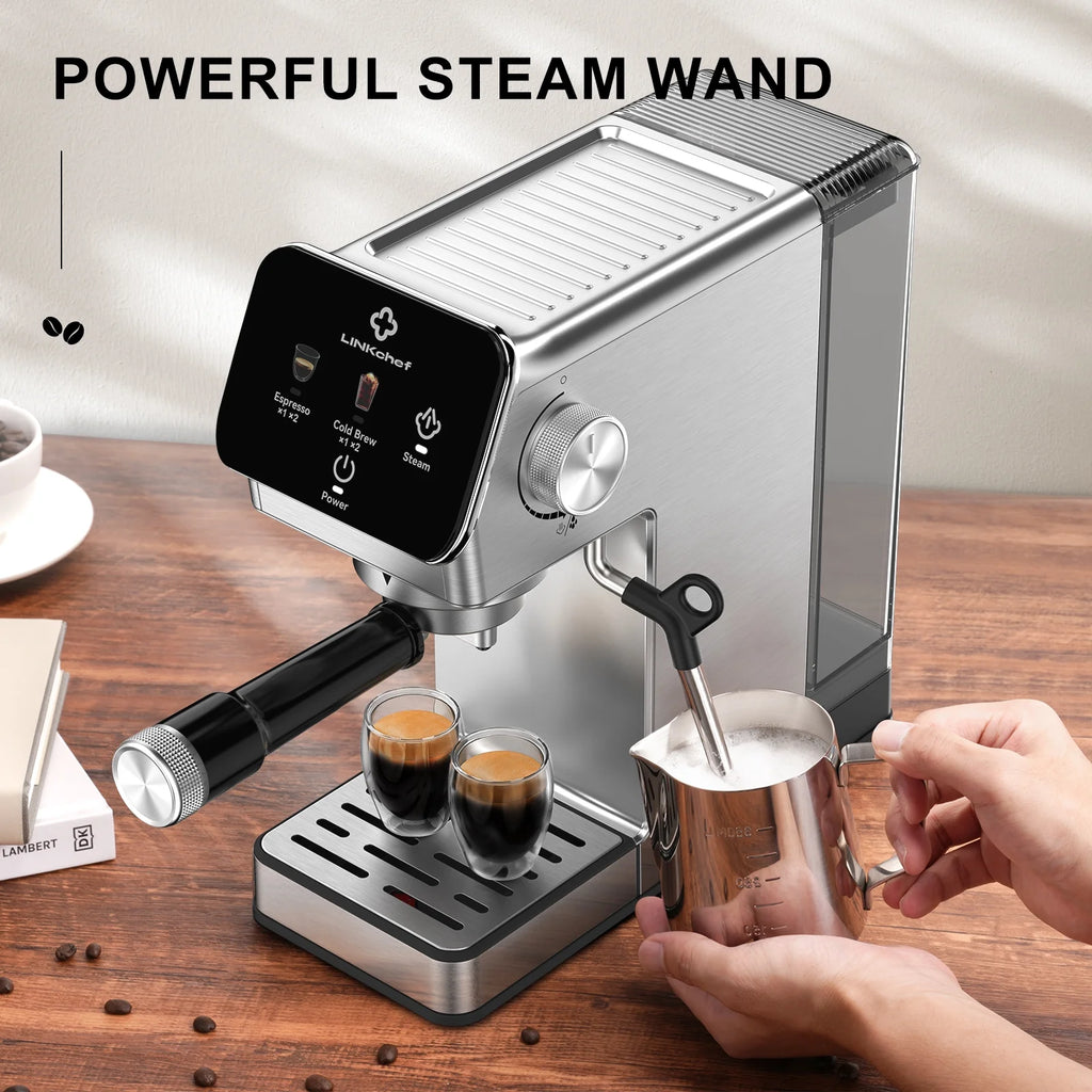 LINKChef Espresso Machine 20 Bar, Professional Espresso Maker with Milk Frother Steam Wand