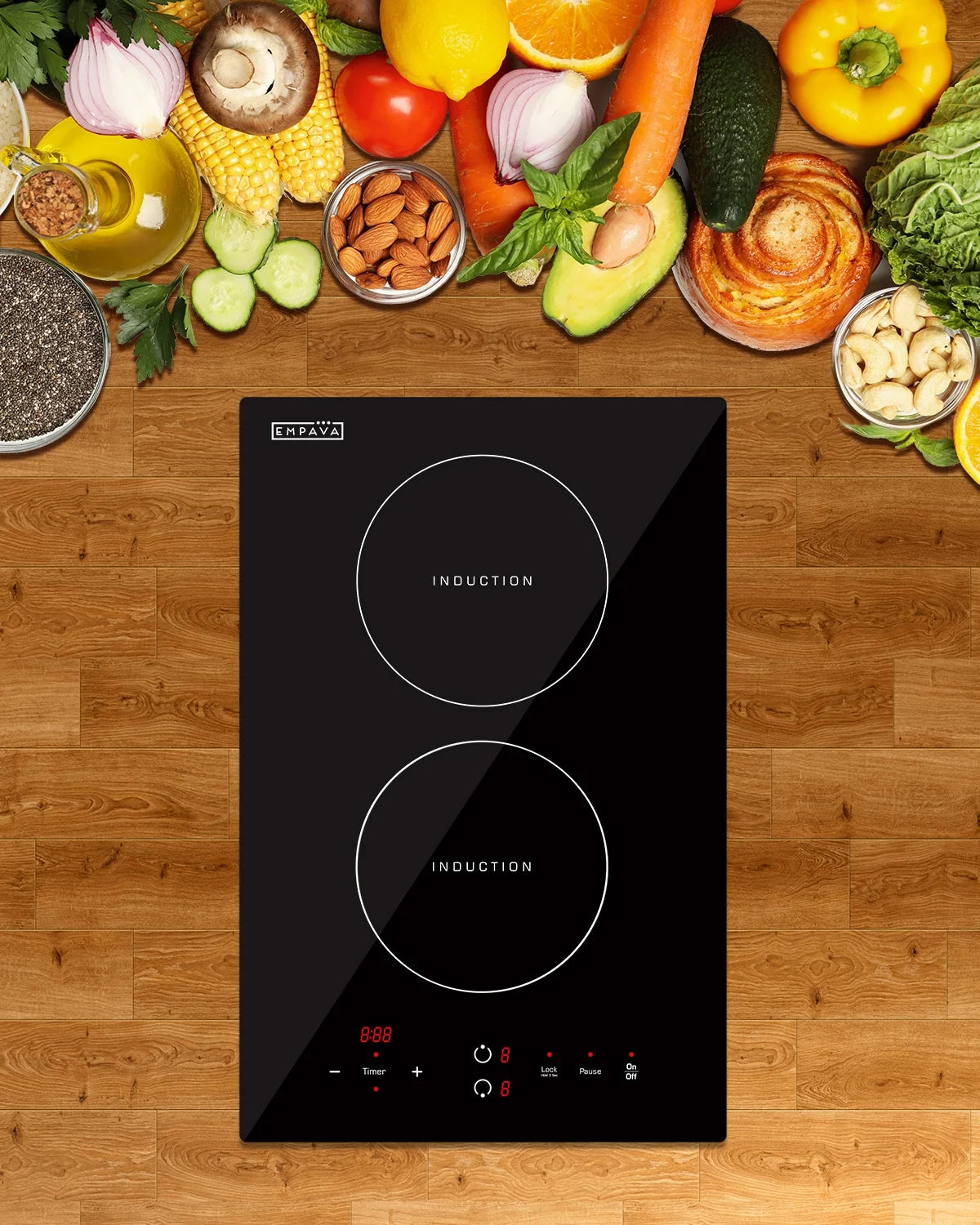 Empava Electric Stove Induction Cooktop Vertical with 2 Burners Vitro Ceramic Smooth Surface Glass