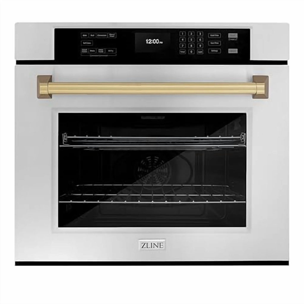 ZLINE 30 in. Autograph Edition Professional Convection Single Wall Oven with Air Fry and Self Clean in Stainless Steel with Champagne Bronze Handle (WASZ-30-CB)