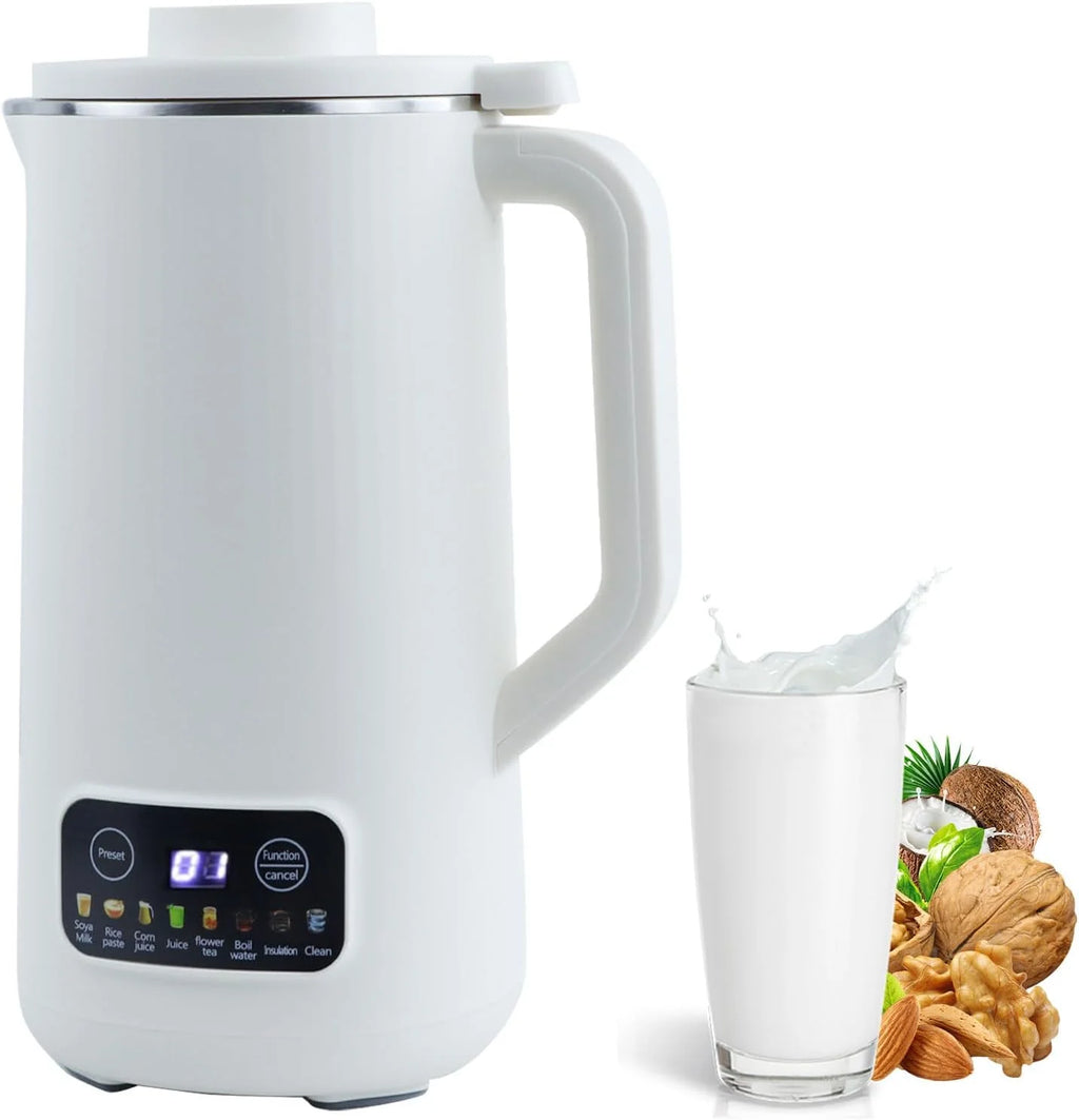 Nut Milk Maker Machine, 20 oz Automatic Milk Machine with 10 Blades, Plant-Based Milk, Oat, Soy, Dairy Beverages, Soy Milk Maker with 12 Hours Timer/Keep Warm/Auto-clean(White)