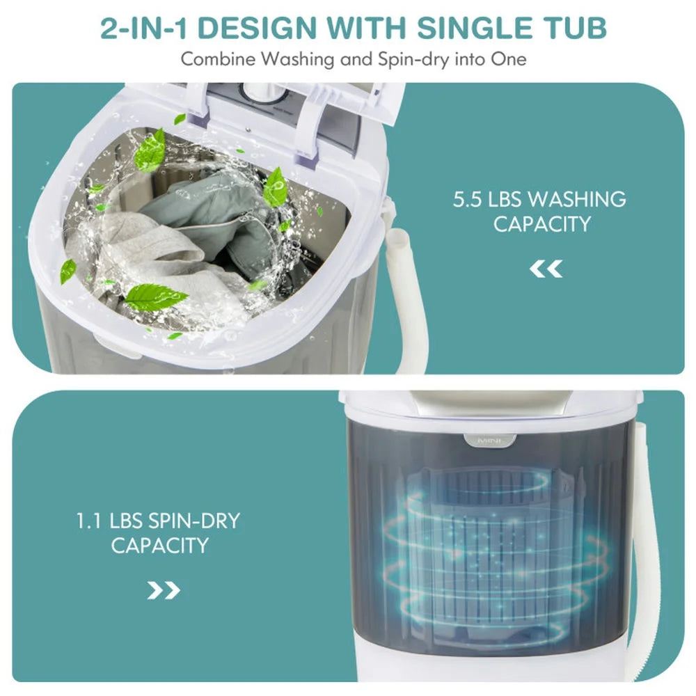 Barara King Washing Machine, Laundry Washer, Portable Mini Washing Machine Semi-Automatic Washer and Spinner Combo with Single Tub-Gray