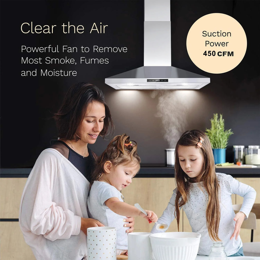 Wall Mount Range Hood 30 inch Stainless Steel Stove Hood Ducted Ductless Vent Hood Touch Control