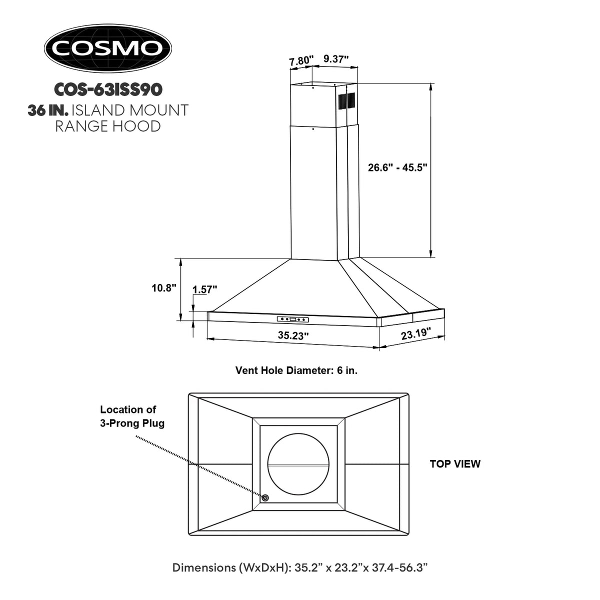 36 in. Lumin Collection Ductless Island Range Hood, Soft Touch Controls, LED Lights, Stainless Steel