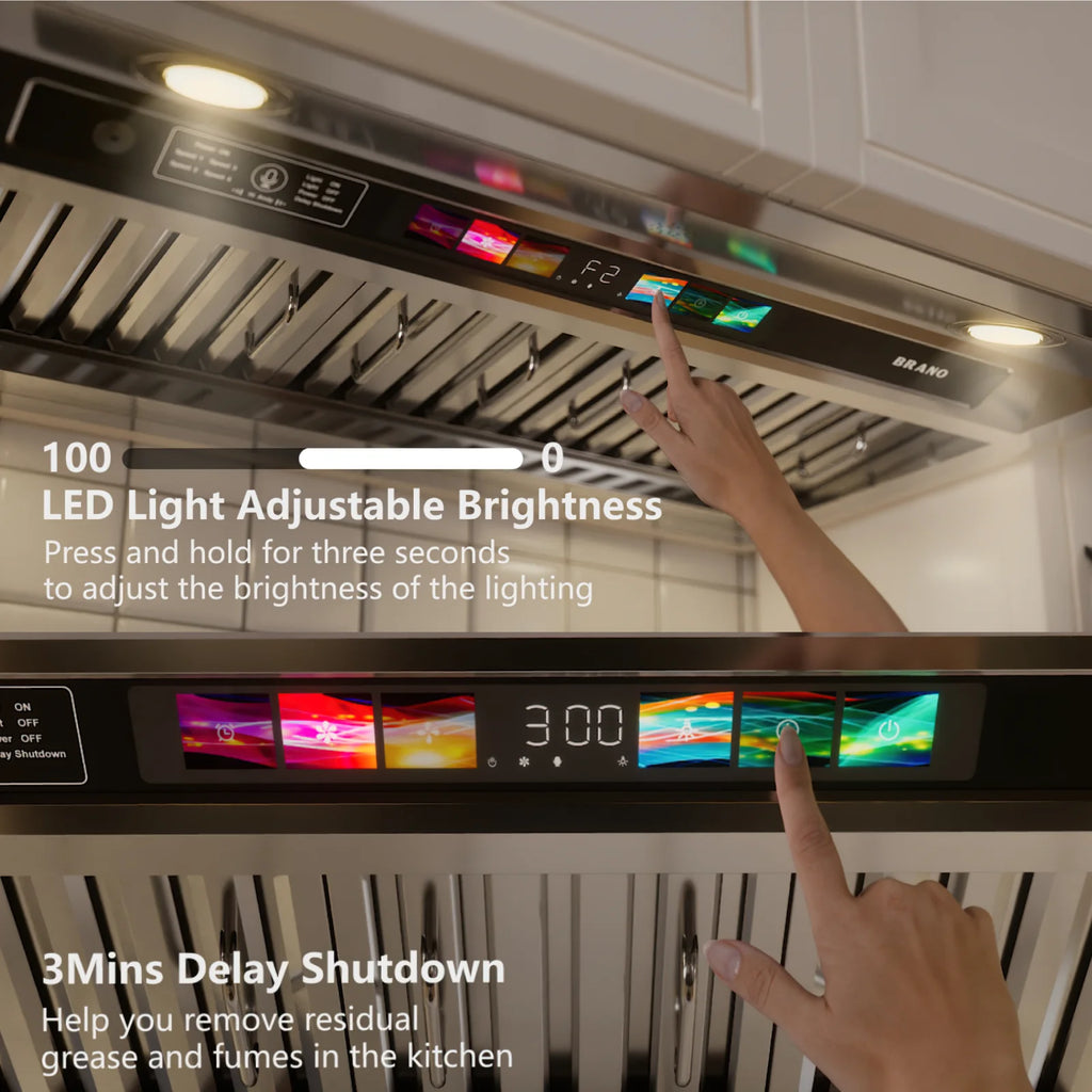 Brano 36-Inch Built-in Range Hood Insert , Voice/Gesture/Touch Control, 900 CFM, 4-Speed, Ducted/Ductless, Adjustable Lights