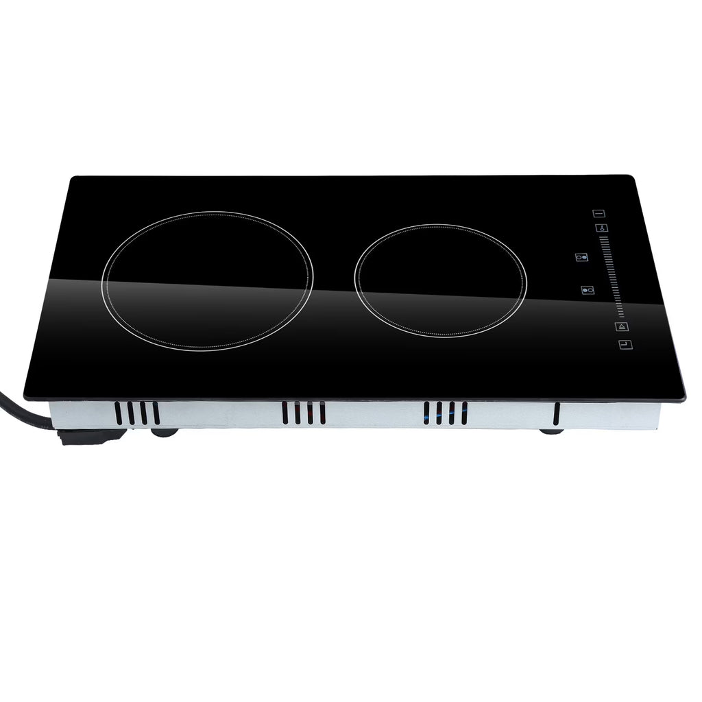 KFFKFF 2 Burner Electric Cooktop, 20 x 11.6 inches, 240V 3000W Glass Heat Plate with Touch-Sensitive Controls, Inbuilt Timer and Child Safety Feature, 9 Adjustable Heat Settings for Kitchen