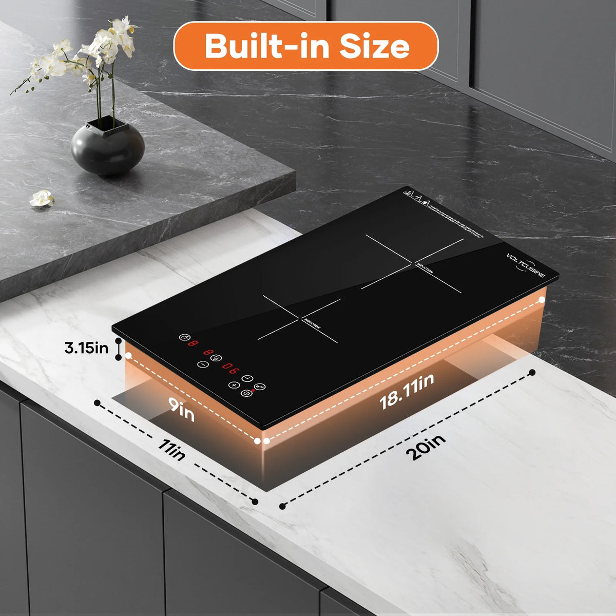 VoltCuisine Double/Dual Induction Cooktop 2 Burner, Shatter-proof Flat Glass Top, 9 Heat Settings, LED Touch Display with Child Safety Lock & Overheat Protection
